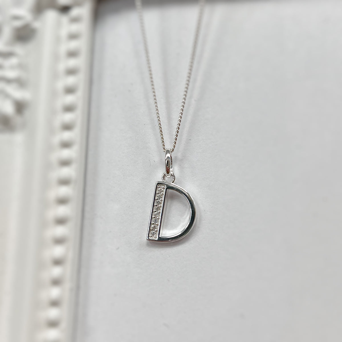 Cubic Zirconia Sterling Silver Initial Pendant (A-Z Available)