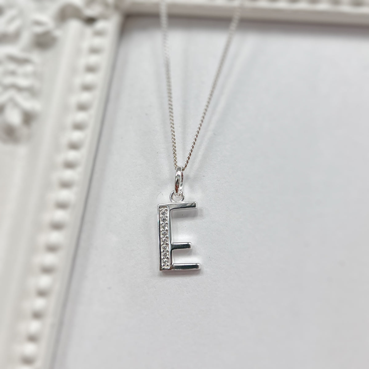 Cubic Zirconia Sterling Silver Initial Pendant (A-Z Available)