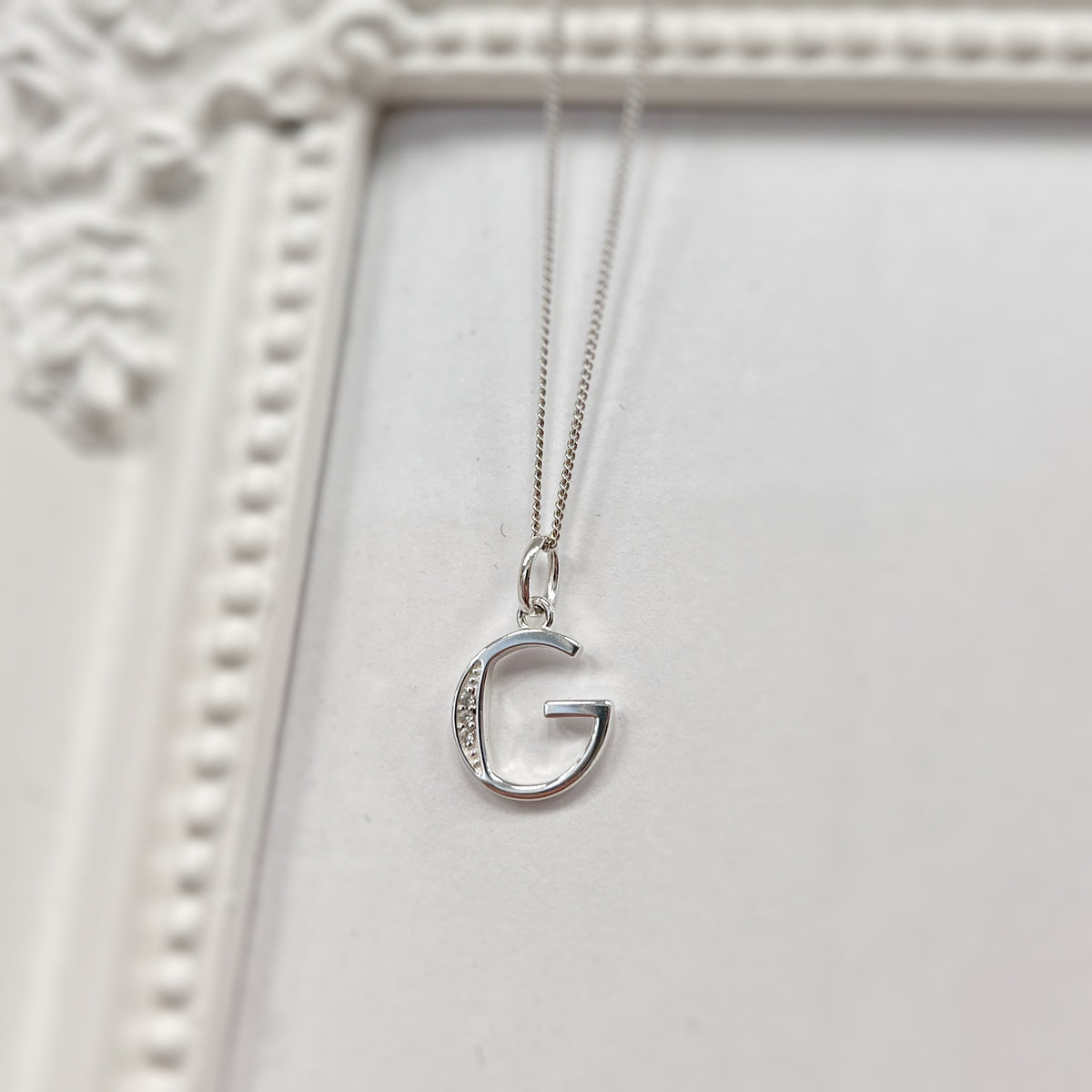 Cubic Zirconia Sterling Silver Initial Pendant (A-Z Available)
