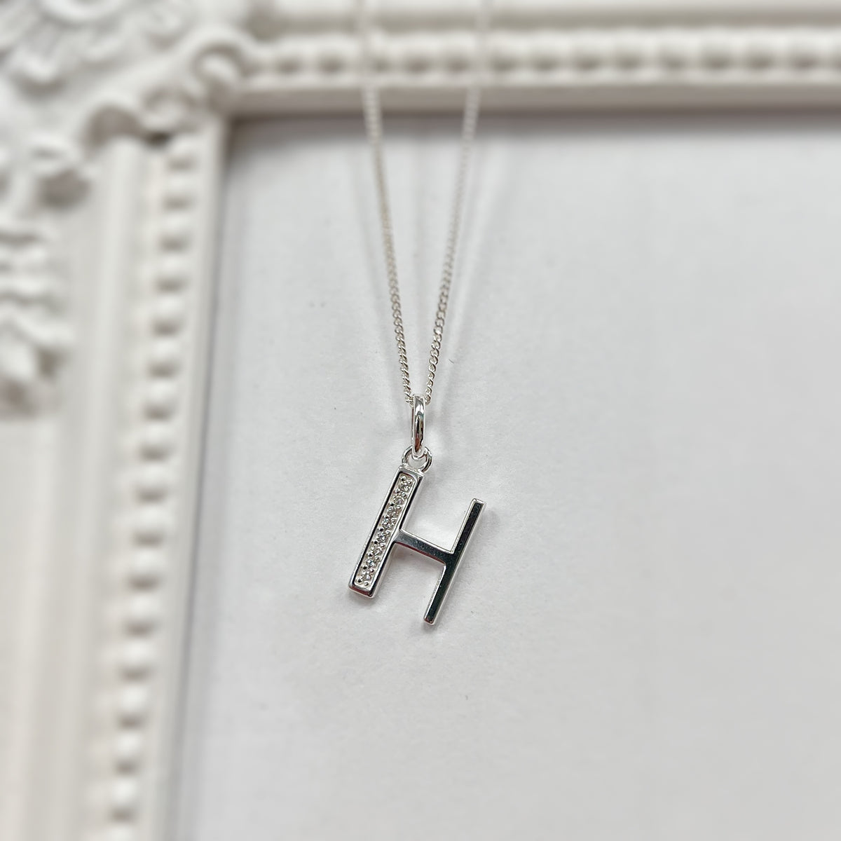 Cubic Zirconia Sterling Silver Initial Pendant (A-Z Available)