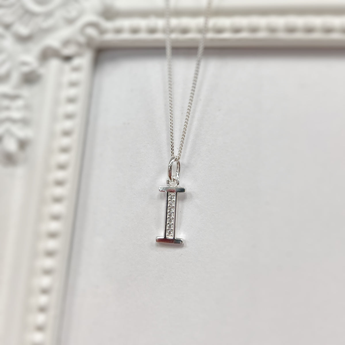 Cubic Zirconia Sterling Silver Initial Pendant (A-Z Available)