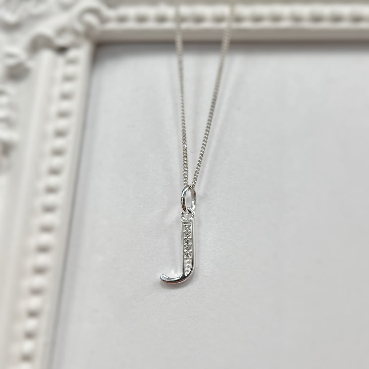Cubic Zirconia Sterling Silver Initial Pendant (A-Z Available)
