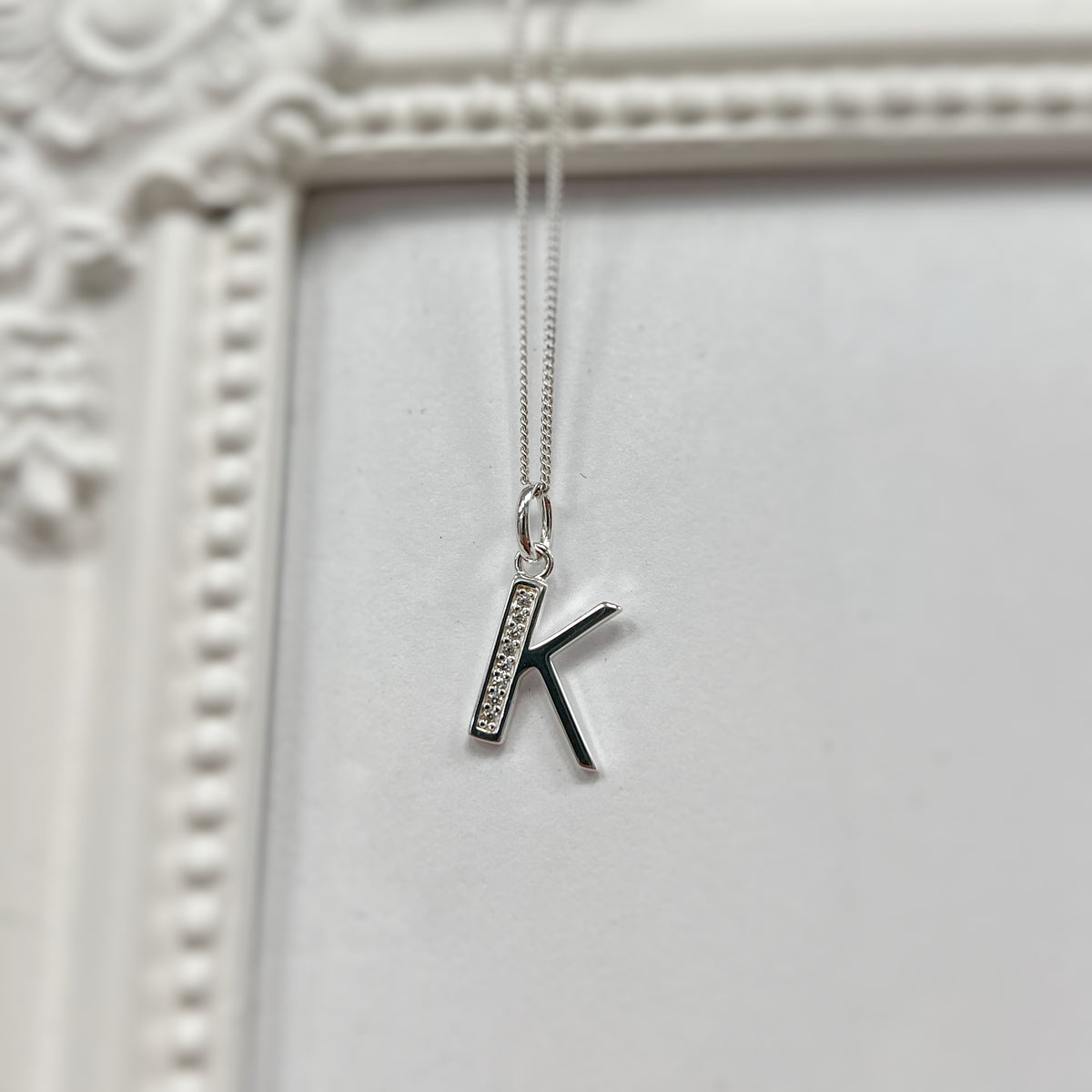 Cubic Zirconia Sterling Silver Initial Pendant (A-Z Available)