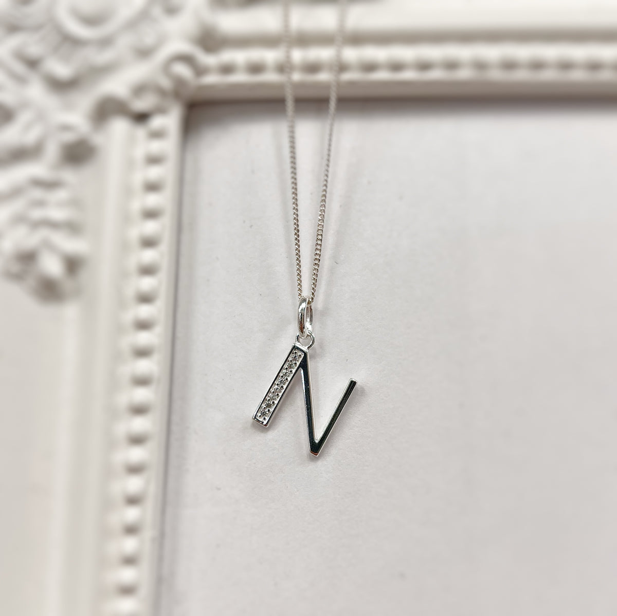 Cubic Zirconia Sterling Silver Initial Pendant (A-Z Available)