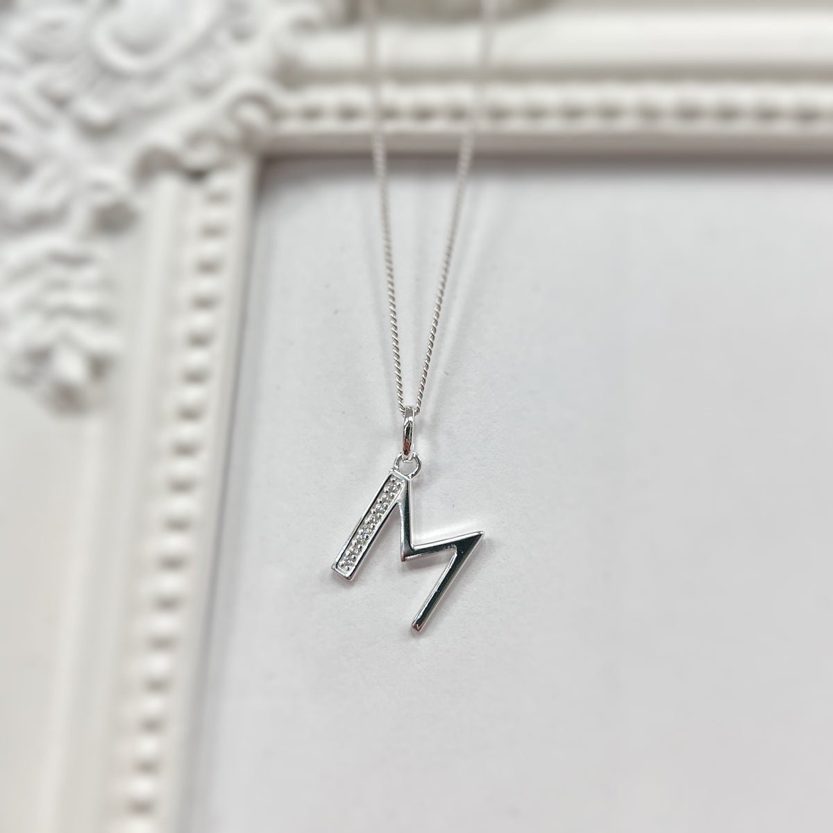 Cubic Zirconia Sterling Silver Initial Pendant (A-Z Available)