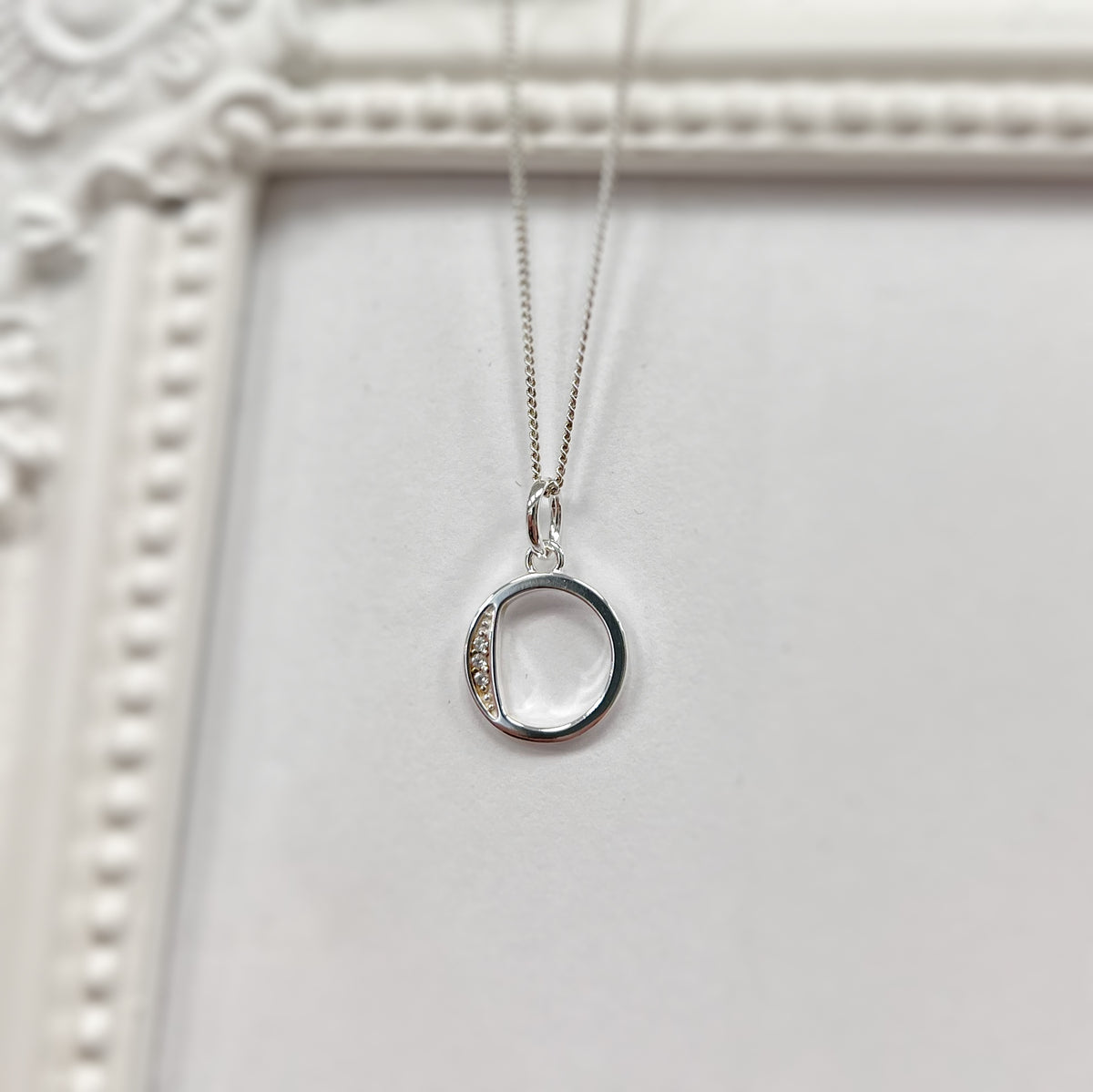 Cubic Zirconia Sterling Silver Initial Pendant (A-Z Available)
