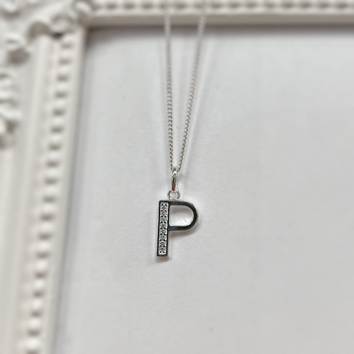 Cubic Zirconia Sterling Silver Initial Pendant (A-Z Available)