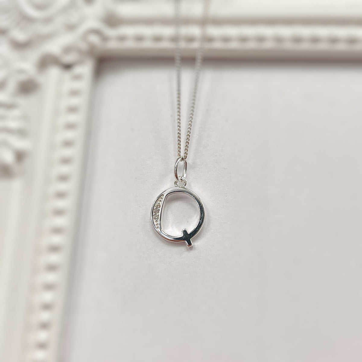 Cubic Zirconia Sterling Silver Initial Pendant (A-Z Available)