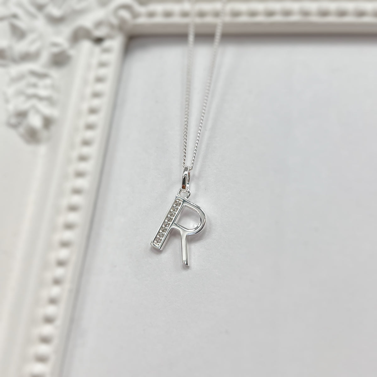 Cubic Zirconia Sterling Silver Initial Pendant (A-Z Available)