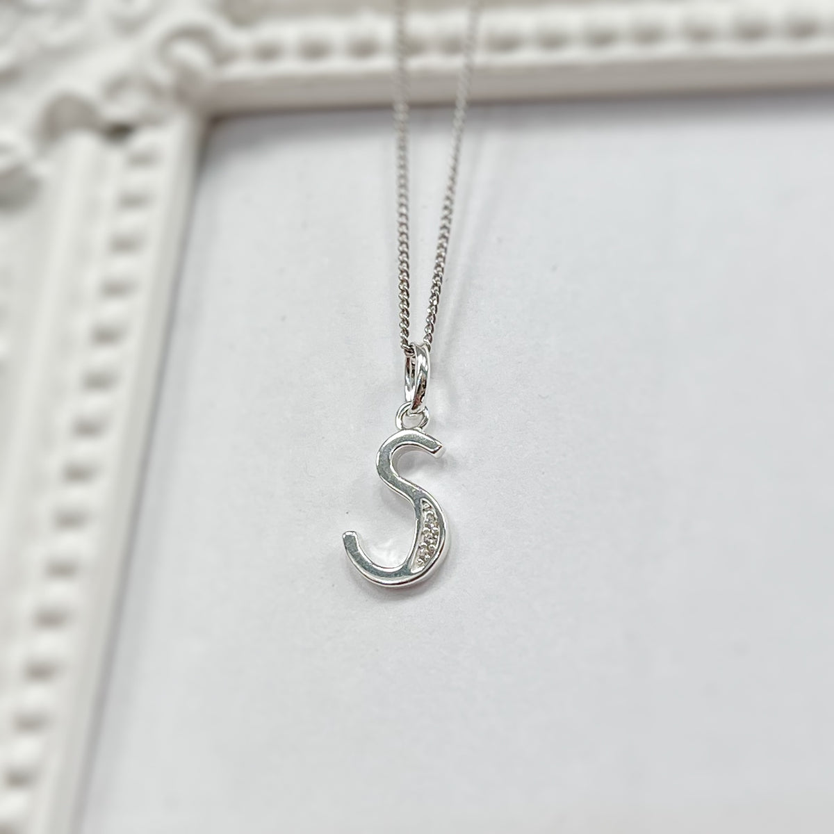 Cubic Zirconia Sterling Silver Initial Pendant (A-Z Available)