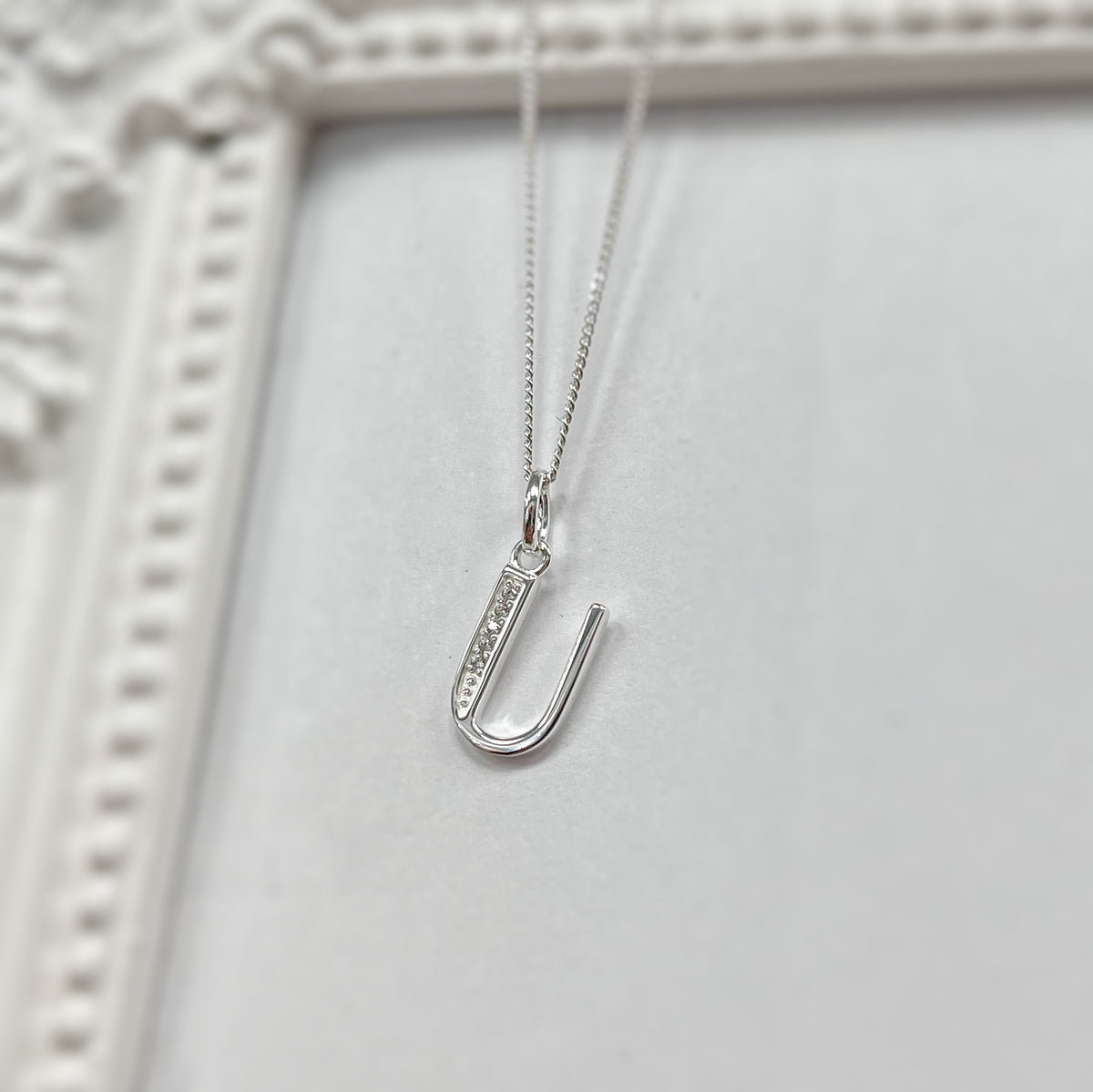 Cubic Zirconia Sterling Silver Initial Pendant (A-Z Available)