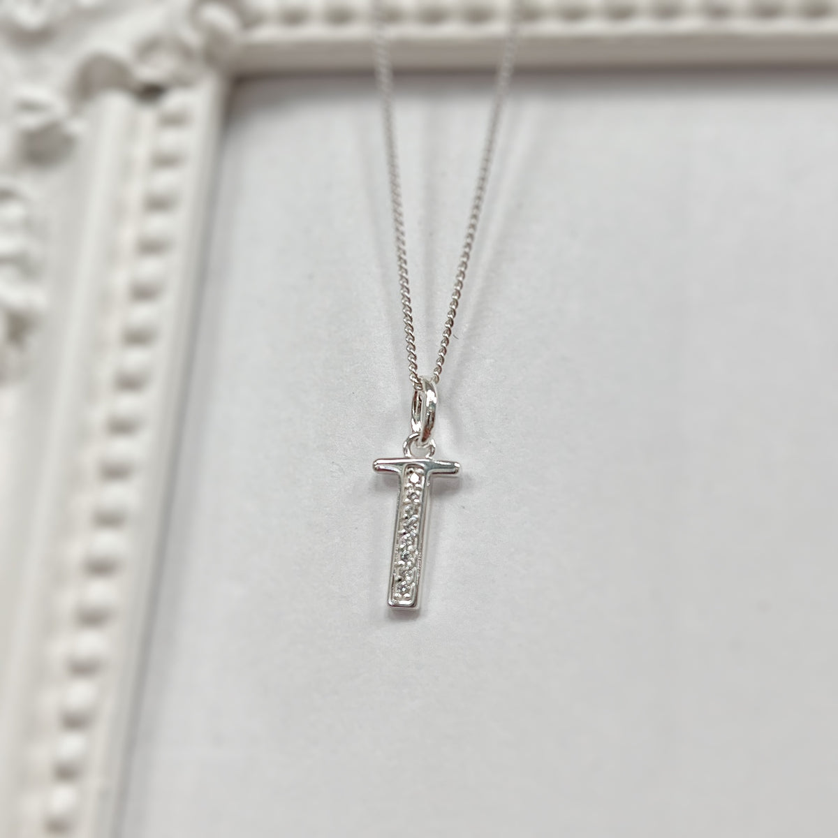 Cubic Zirconia Sterling Silver Initial Pendant (A-Z Available)