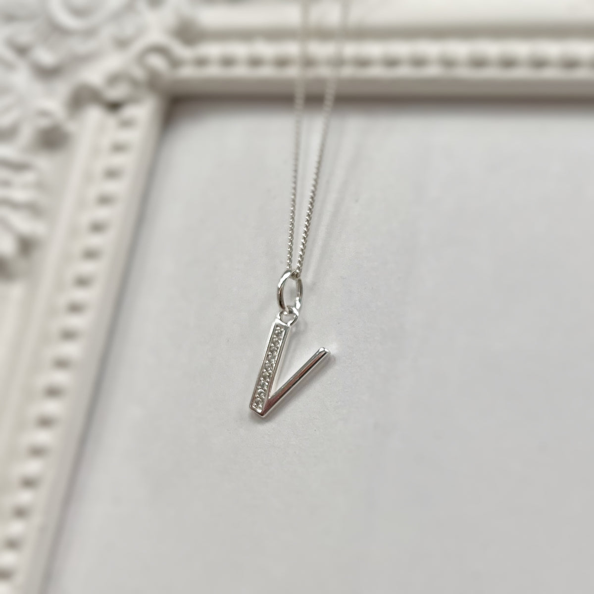 Cubic Zirconia Sterling Silver Initial Pendant (A-Z Available)