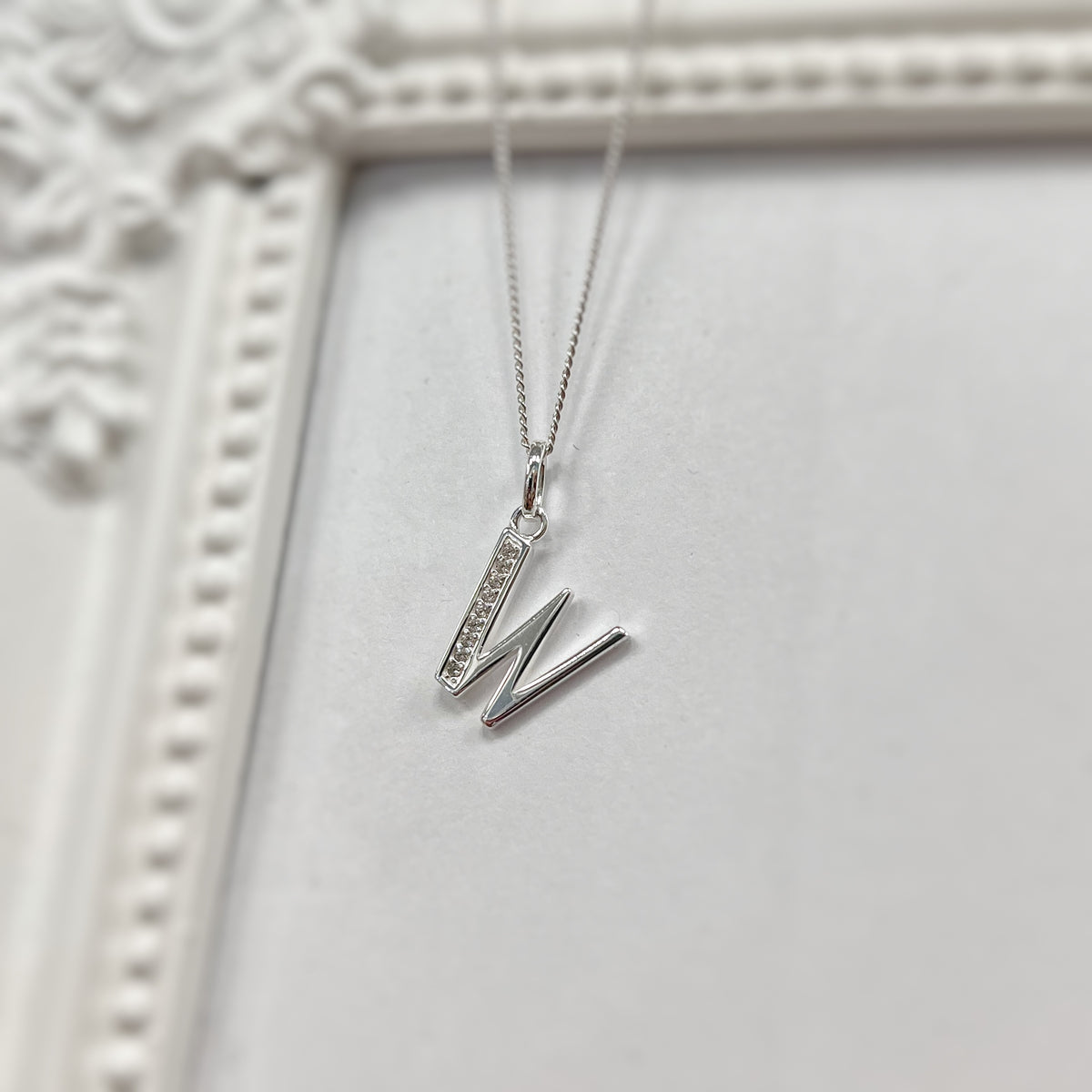 Cubic Zirconia Sterling Silver Initial Pendant (A-Z Available)