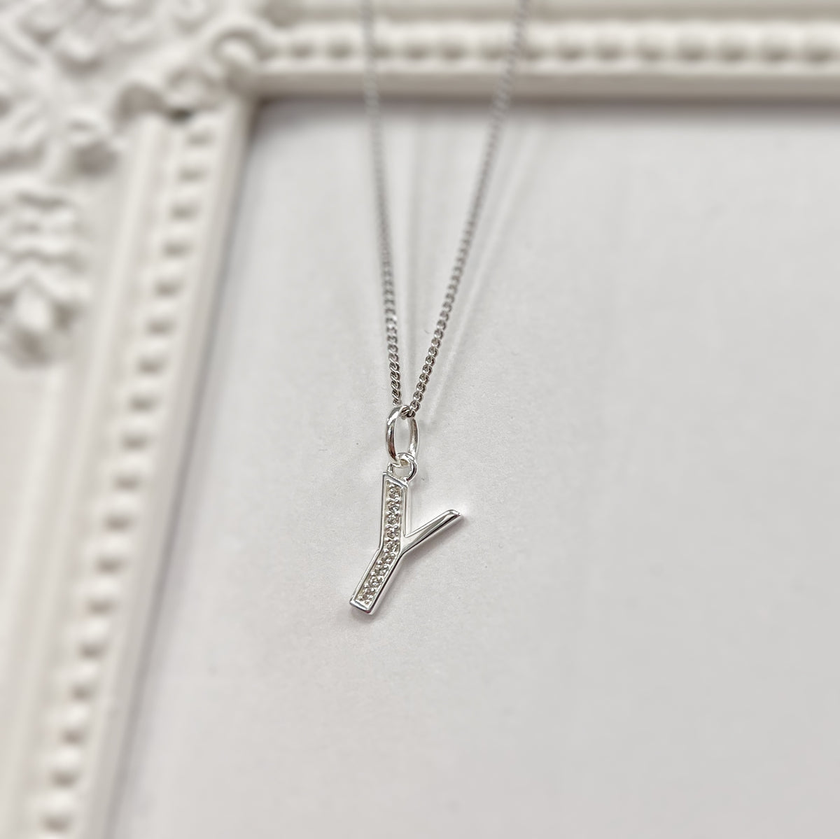 Cubic Zirconia Sterling Silver Initial Pendant (A-Z Available)