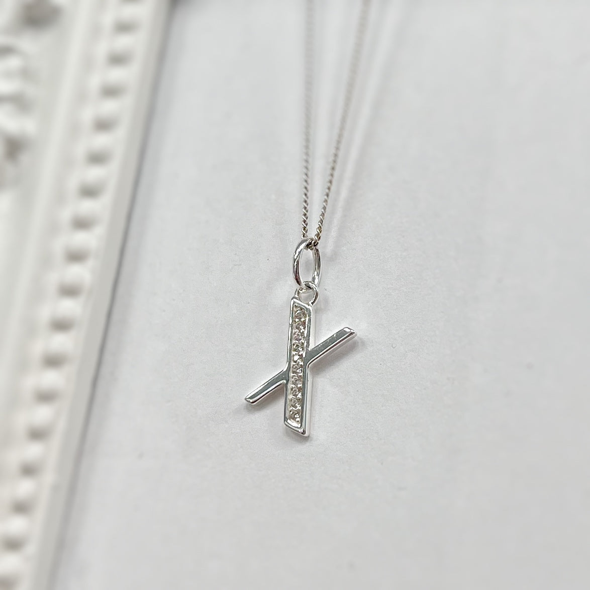 Cubic Zirconia Sterling Silver Initial Pendant (A-Z Available)