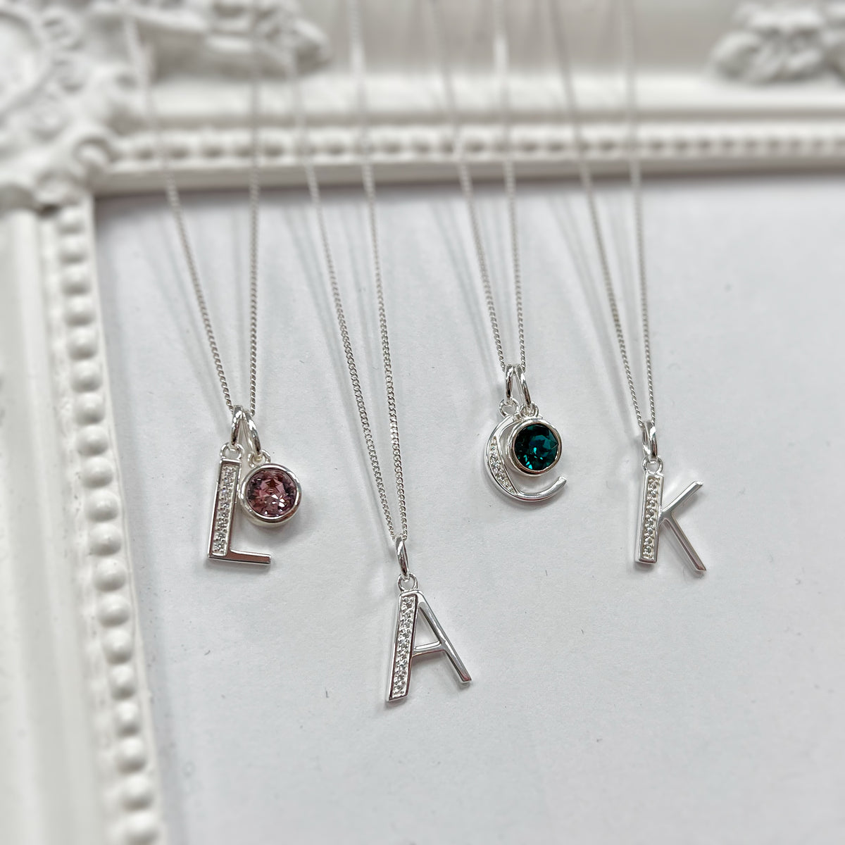 Cubic Zirconia Sterling Silver Initial Pendant (A-Z Available)