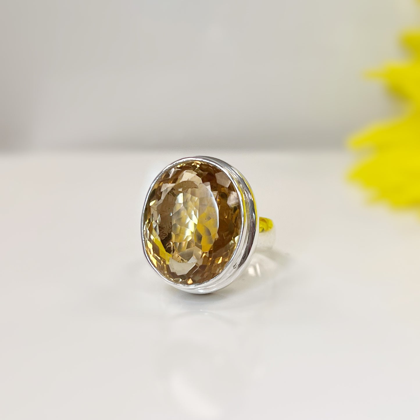 Chunky Sterling Silver Citrine Ring - Size adjustable