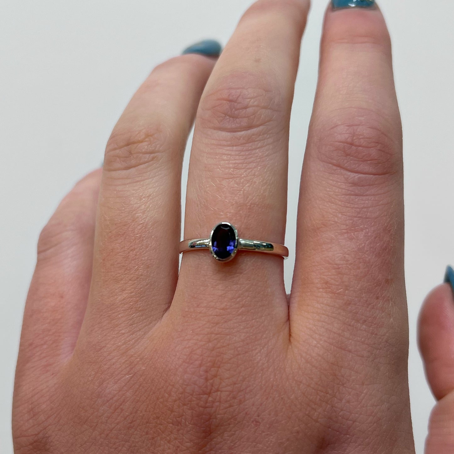 Sterling Silver Iolite Solitaire Ring  - Size R