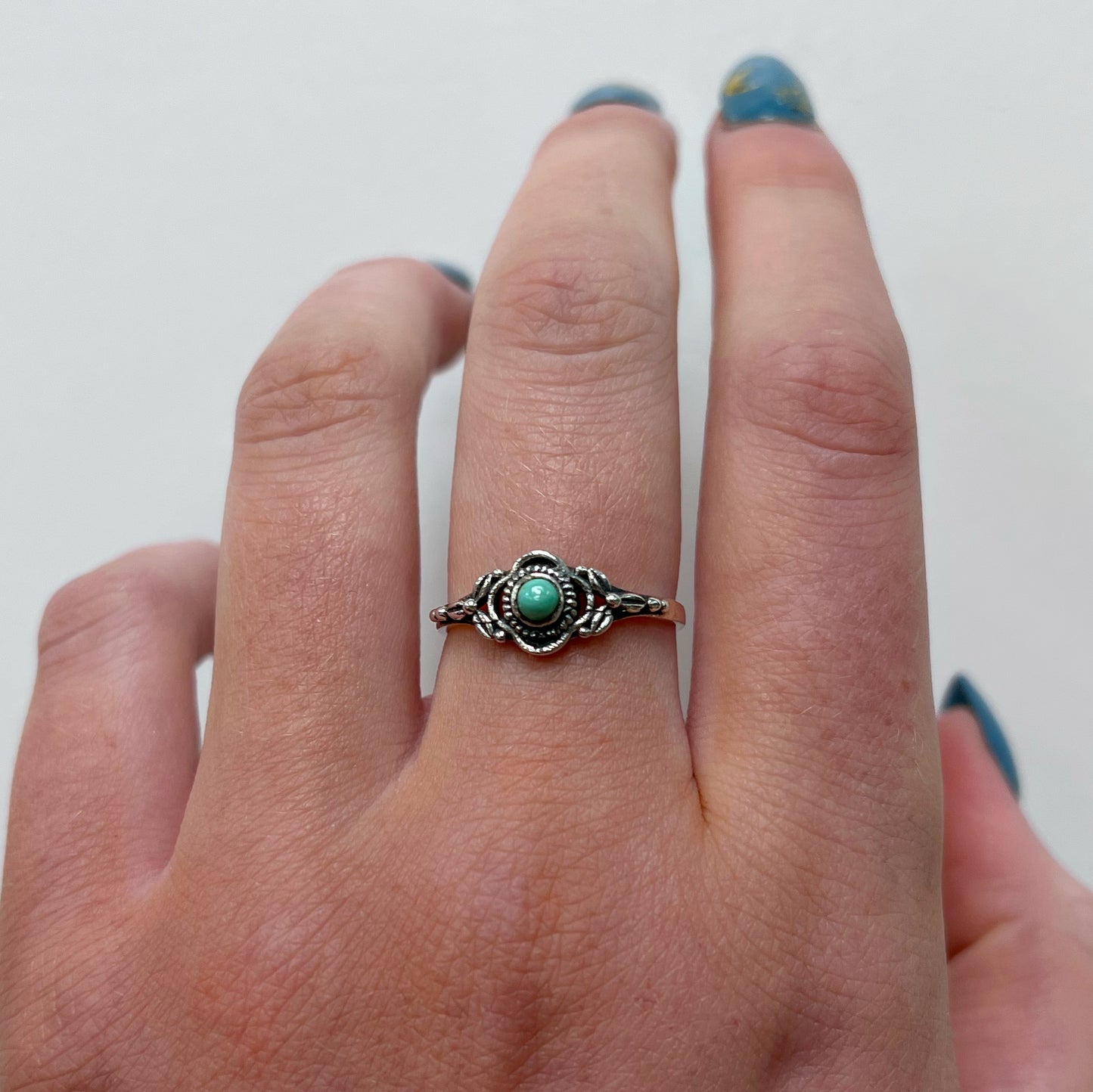 Sterling Silver Dainty Bohemian Inspired Turquoise Ring - Size Q