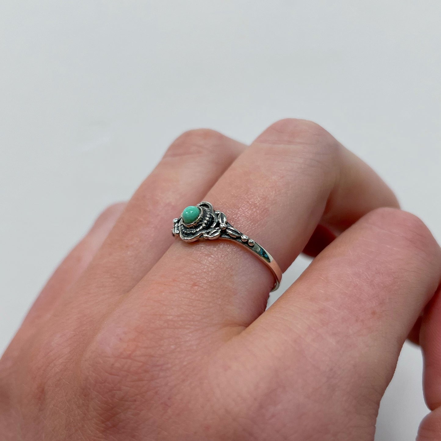 Sterling Silver Dainty Bohemian Inspired Turquoise Ring - Size Q