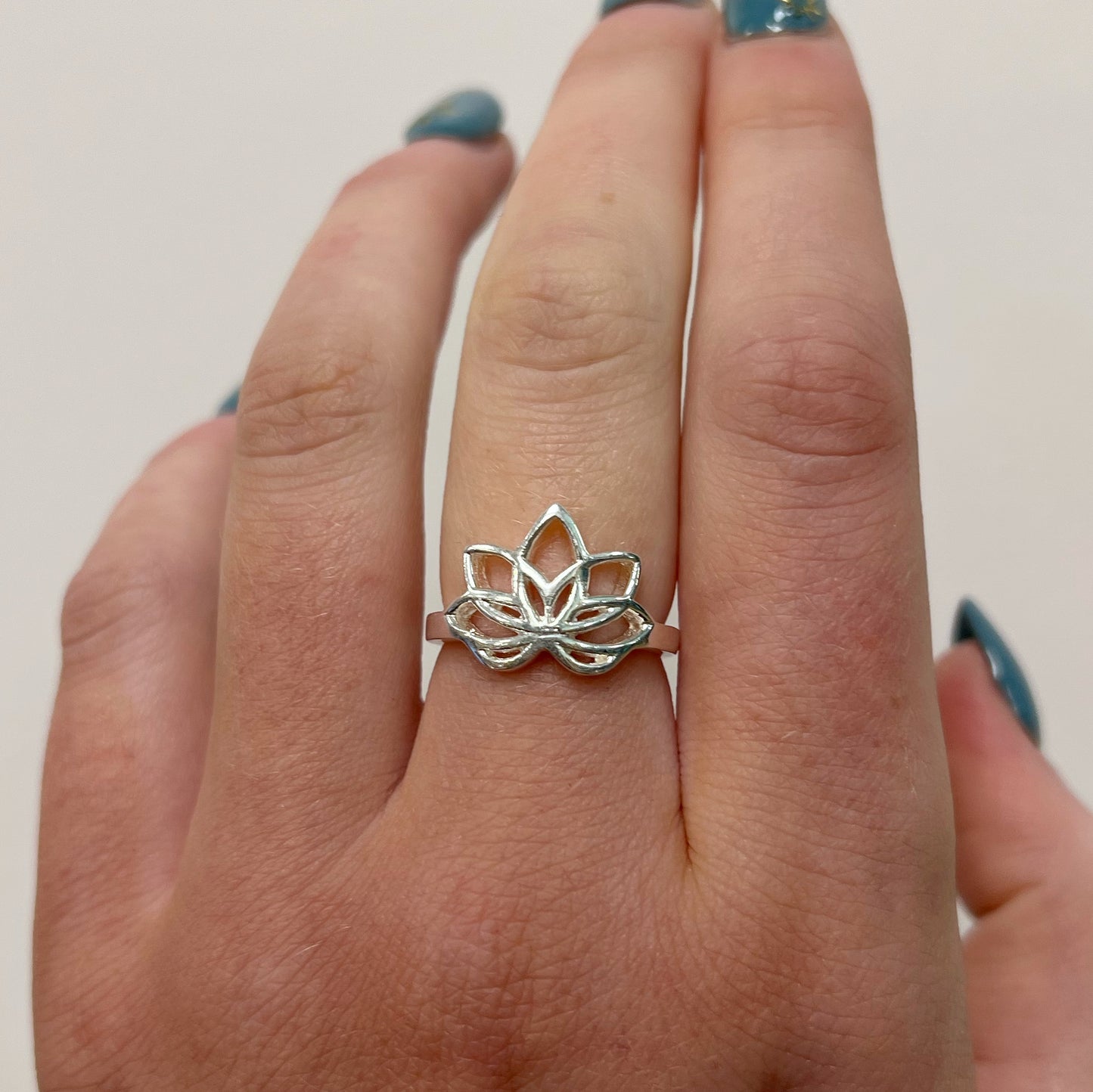 Sterling Silver Lotus Flower Ring  - Size L