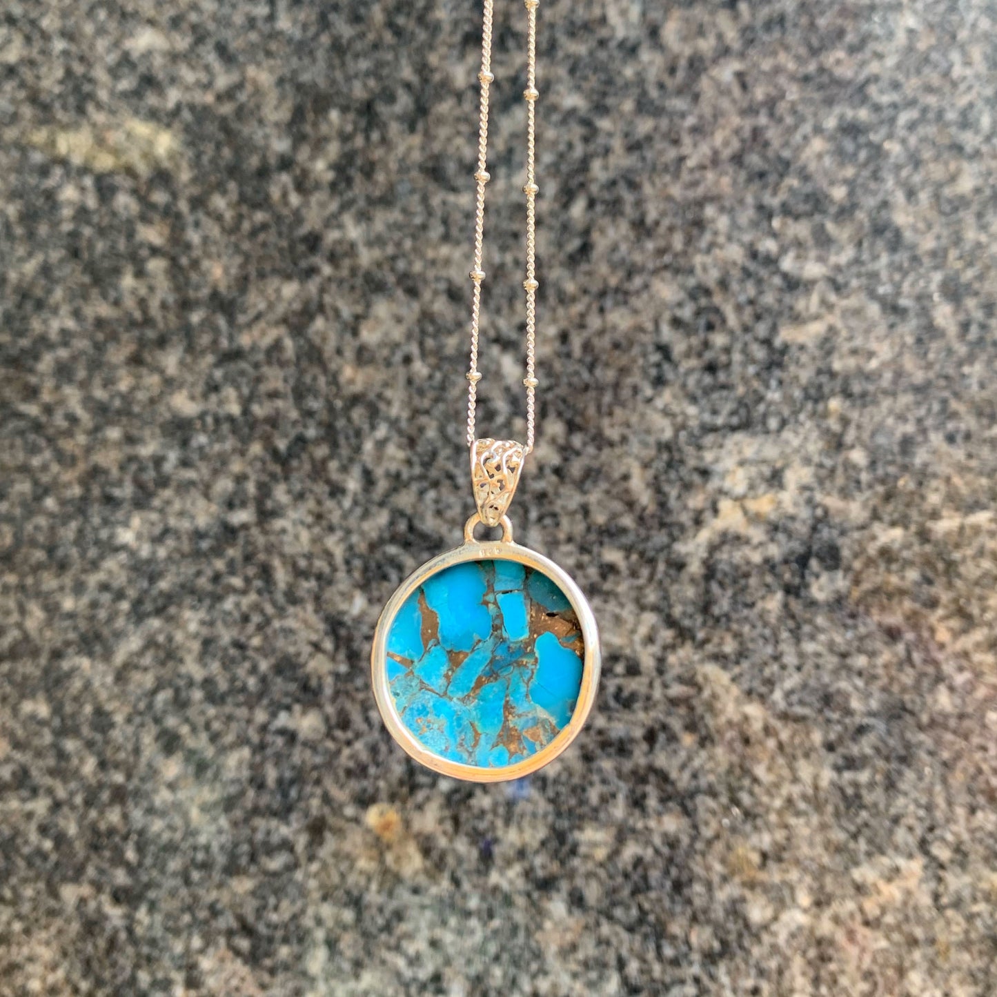 Round Bohemian Inspired Sterling Silver Turquoise Pendant