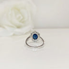 Art Deco Reproduction Sapphire and Diamond 18ct White Gold Ring | Size O