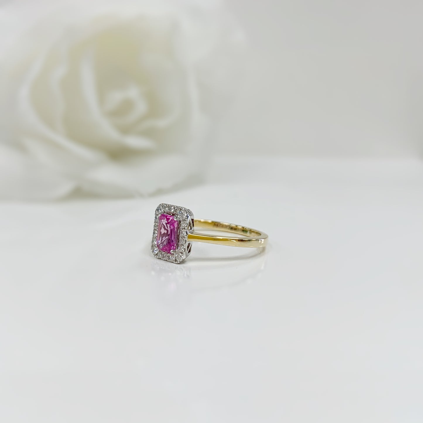 Sweet 18ct Yellow Gold Pink Sapphire and Diamond Ring - SIZE N1/2