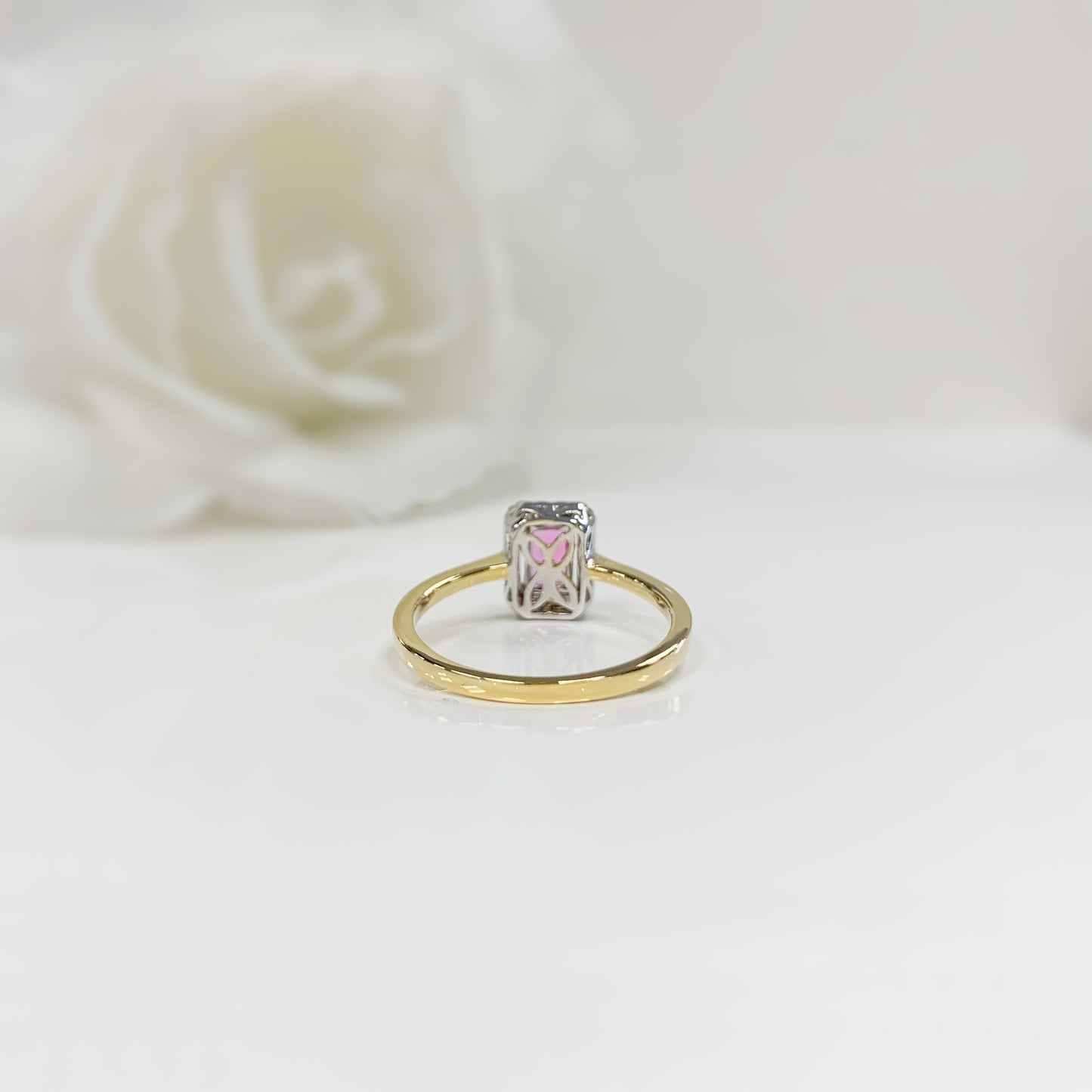 Sweet 18ct Yellow Gold Pink Sapphire and Diamond Ring - SIZE N1/2