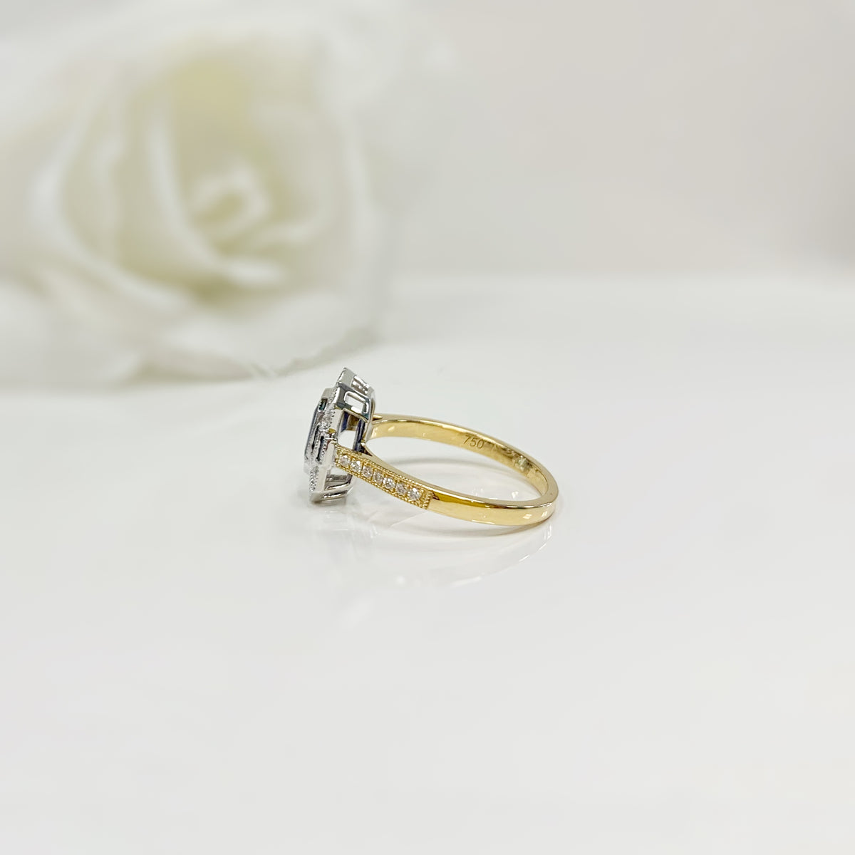Art Deco Reproduction 18ct Yellow Gold Sapphire and Diamond Ring