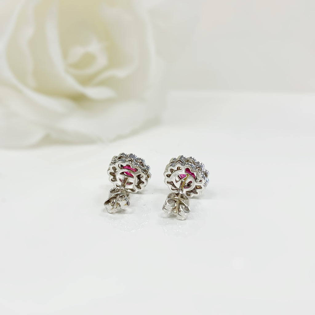Ruby and Diamond 18ct White Gold Halo Stud Earrings
