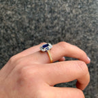 Art Deco Reproduction 18ct Yellow Gold Sapphire and Diamond Ring