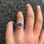 Art Deco Reproduction 18ct Yellow Gold Sapphire and Diamond Ring