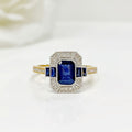 Art Deco Reproduction 18ct Yellow Gold Sapphire and Diamond Ring