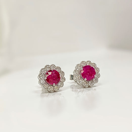Magnificent 18ct White Gold Ruby and Diamond Cluster Earrings