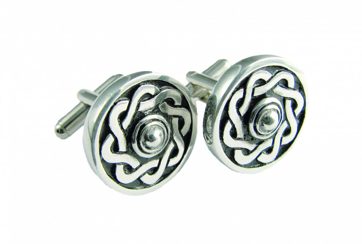 Celtic Shield Cufflinks in Polished Pewter
