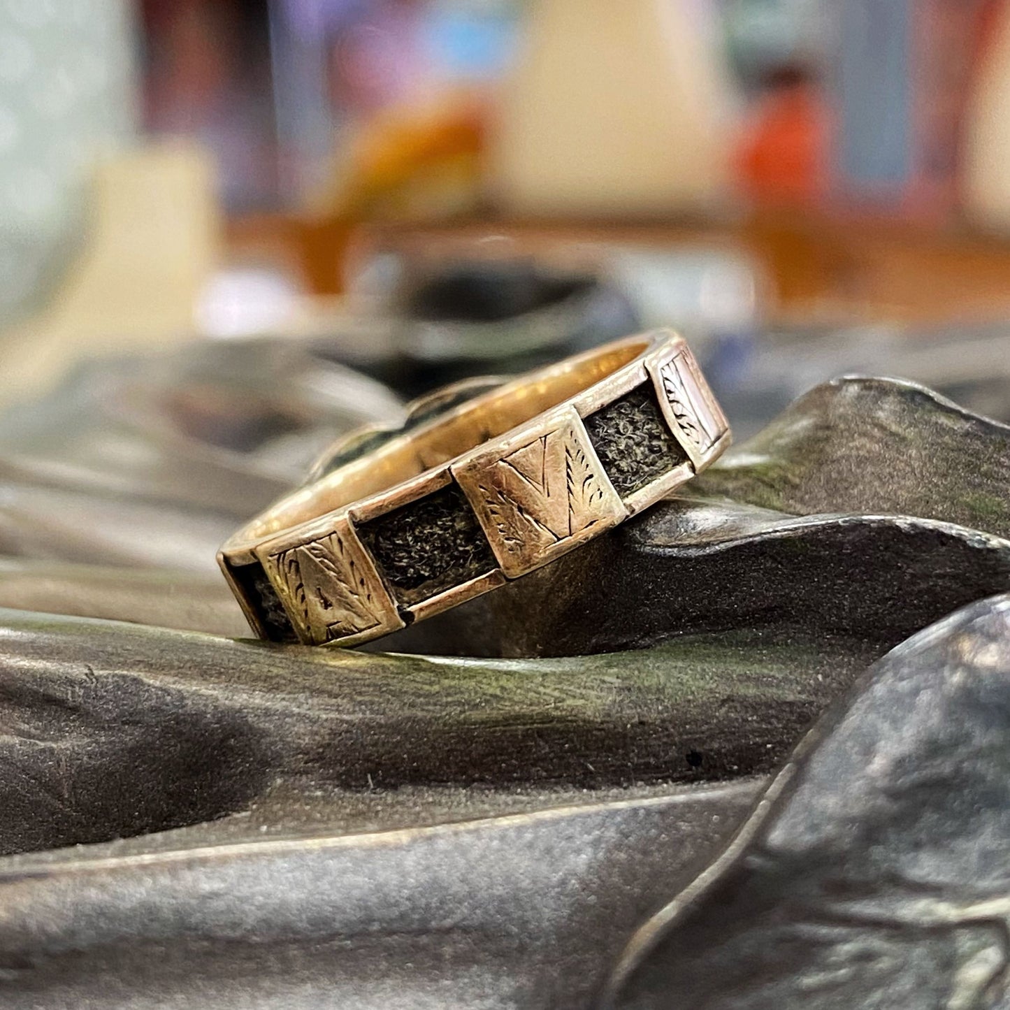Victorian Mourning Ring with Engraved Initials and Hair