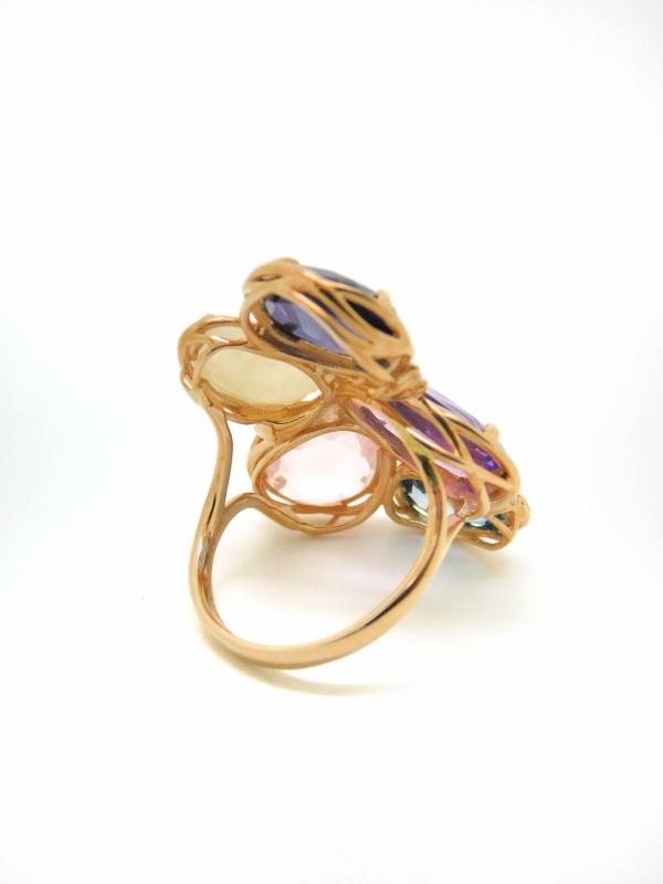 Peroni & Parise 14ct Rose Gold Rose Quartz, Iolite, Amethyst, Topaz, Opal and Diamond Ring