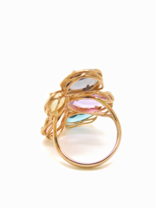 Peroni & Parise 14ct Rose Gold Rose Quartz, Iolite, Amethyst, Topaz, Opal and Diamond Ring