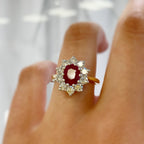 18ct Yellow Gold Ruby And Diamond Halo Ring
