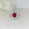 18ct Yellow Gold Ruby And Diamond Halo Ring