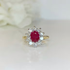18ct Yellow Gold Ruby And Diamond Halo Ring