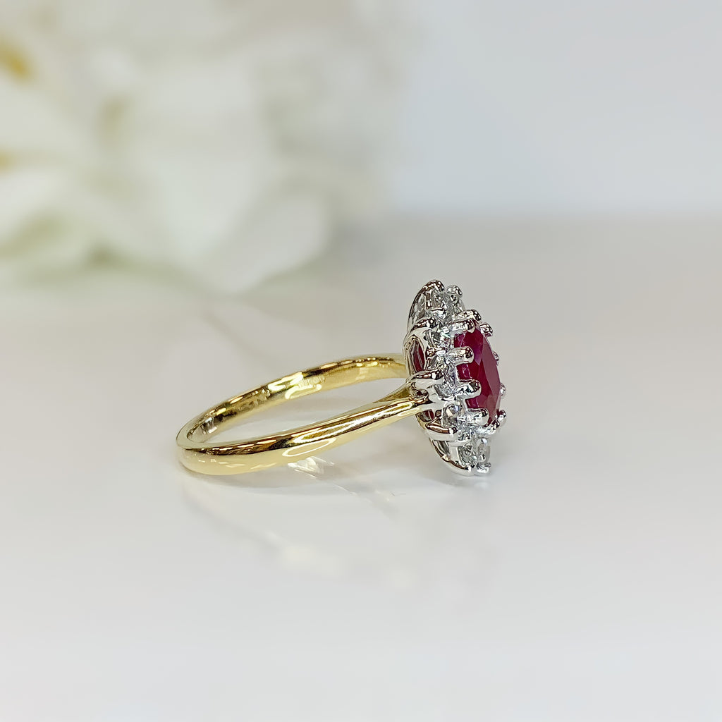 18ct Yellow Gold Ruby And Diamond Halo Ring