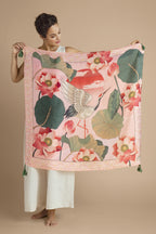 Tasselled 100% Silk Crane at Sunrise in Petal Scarf | Powder Accessories