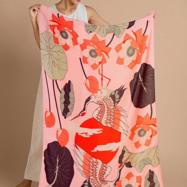 Powder Accessories Printed Crane at Sunrise - Petal Scarf
