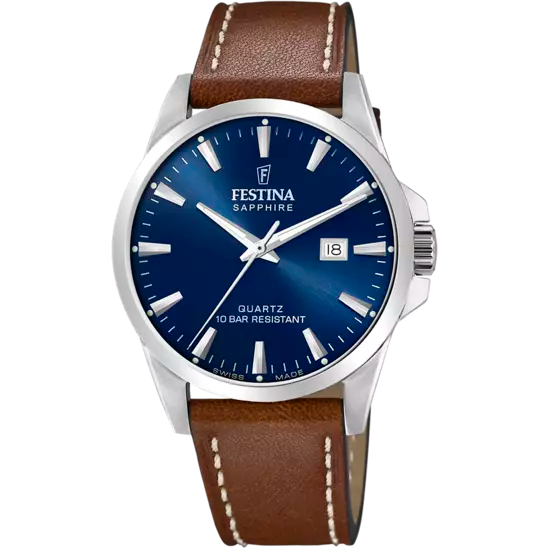 Gent's Festina Stainless Steel Brown Leather Strap Watch