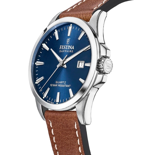 Gent's Festina Stainless Steel Brown Leather Strap Watch