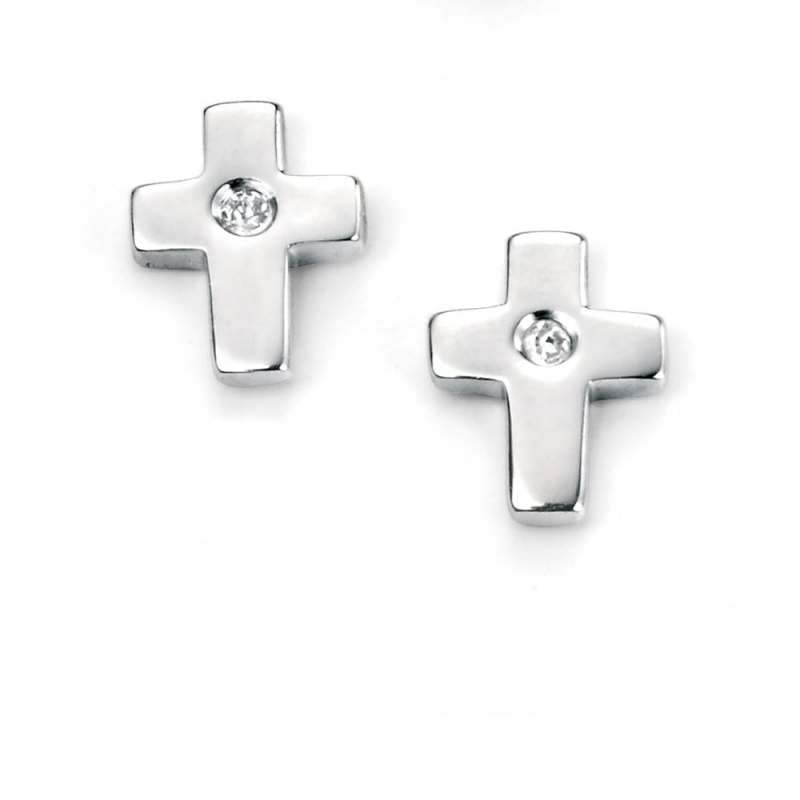 Diamond Sterling Silver Mini Cross Stud Earrings | D for Diamond