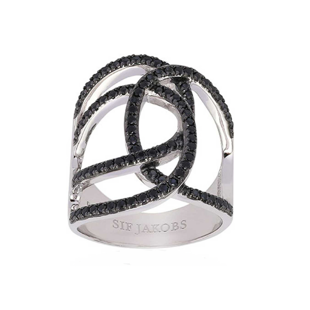 Sif Jakobs Fucino Grande Ring - Sterling Silver with Black Zirconia